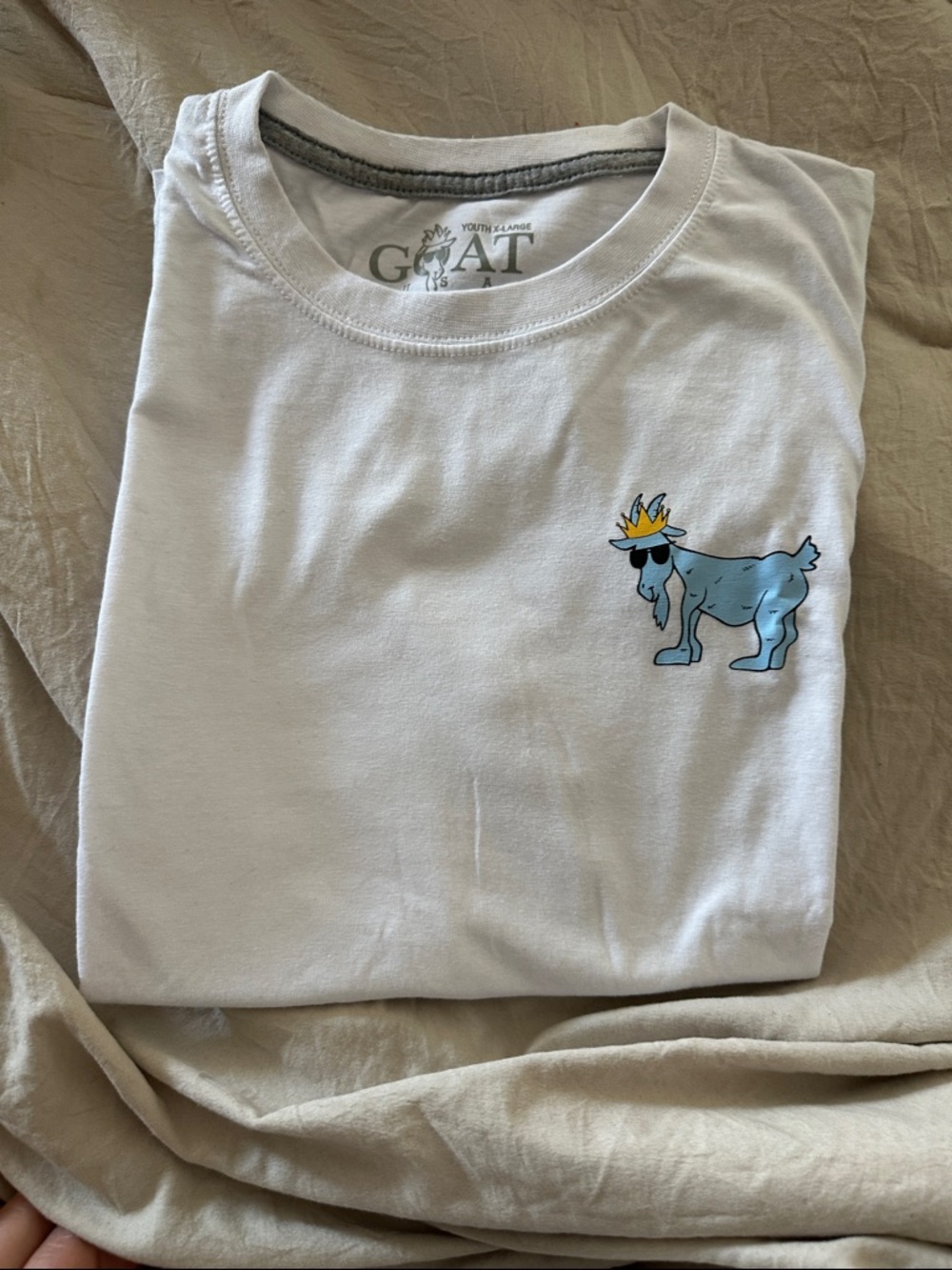 GOAT Kids White Short Sleeve Tee with Blue Goat Graphic